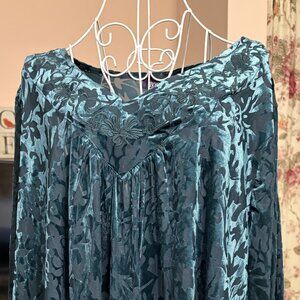 Roamans Velour Burnout Blouse, Emerald Green, sz 18W